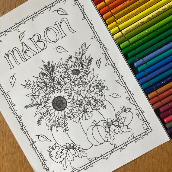 Mabon colouring page digital download only witch colouring book pagan sabbats wiccan