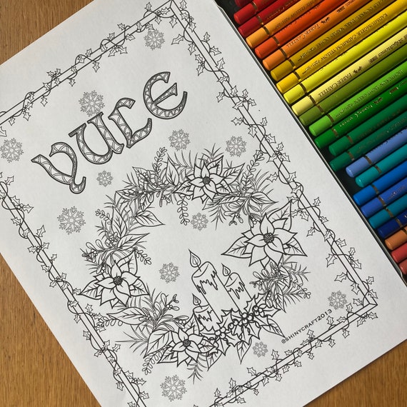 Yule colouring page digital download only witch colouring sabbats pagan wicca