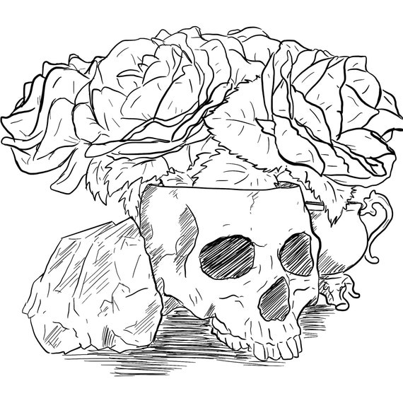 Flower skull download printable coloring page downloadable pagan witchcraft magick