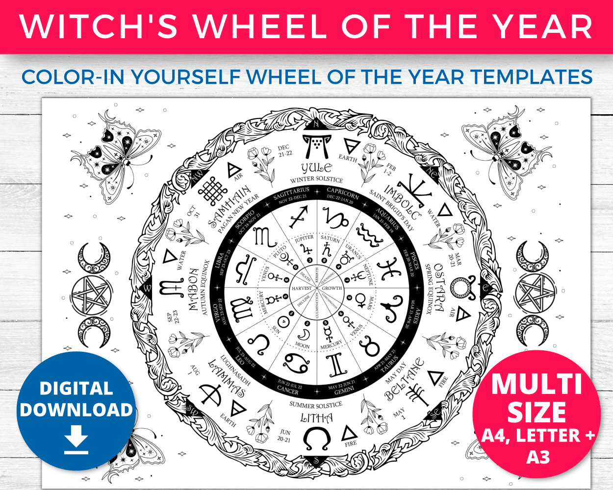 Wheel of the year coloring pages printable grimoire pages for