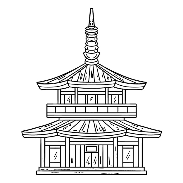 Premium vector a cute and funny coloring page of a pagoda provides hours of coloring fun for children color this page is very easy suitable for little kids and toddlers