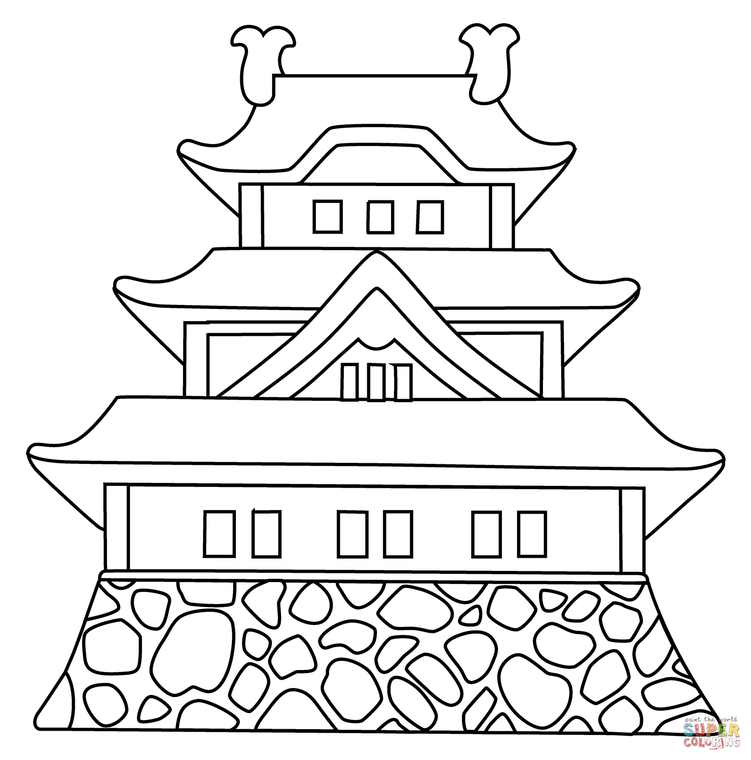 Japanese castle emoji coloring page free printable coloring pages