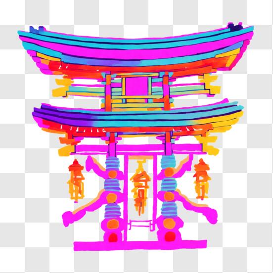 Download brightly colored pagoda in an asian temple png online