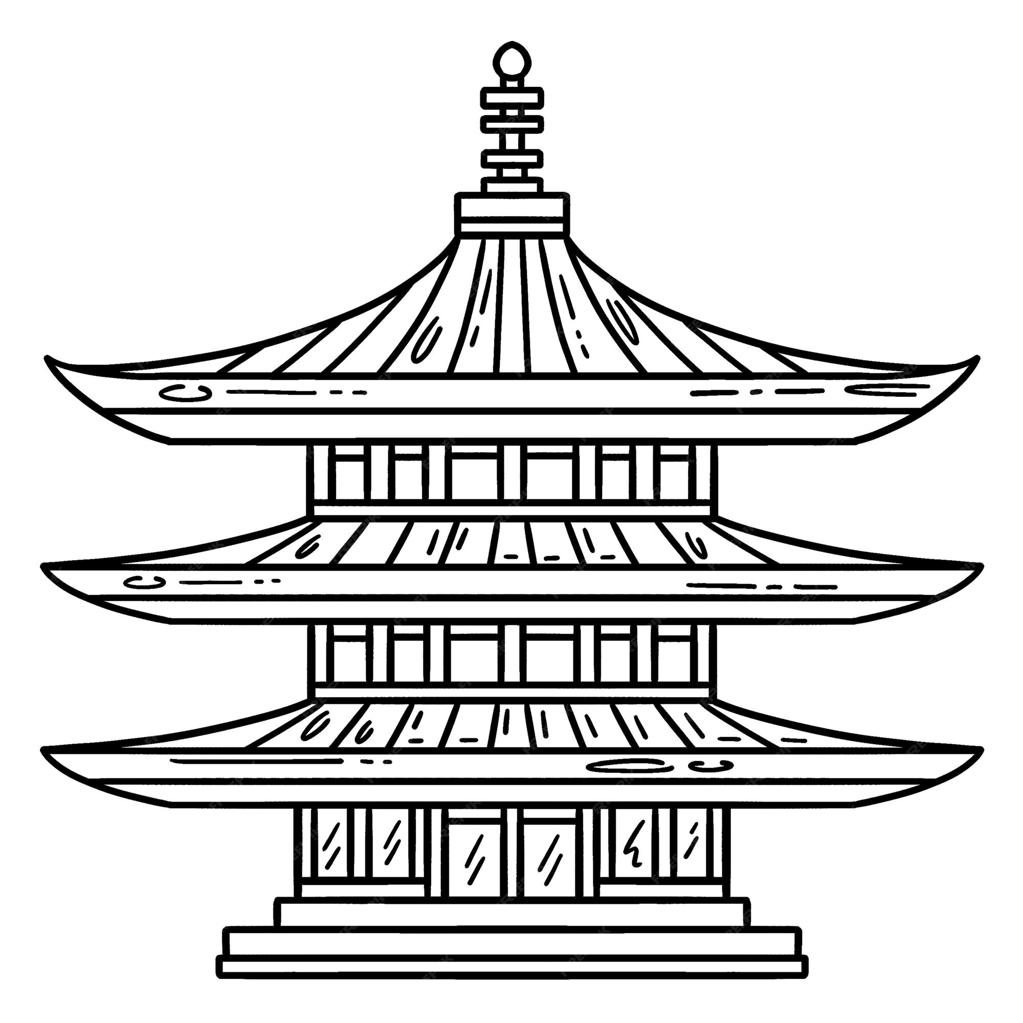 Premium vector a cute and funny coloring page of a pagoda provides hours of coloring fun for children color this page is very easy suitable for little kids and toddlers