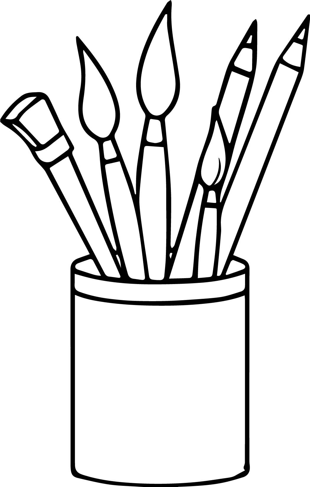 Art supplies pencils paint brushes coloring page