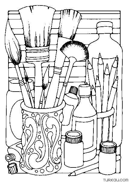 Aesthetic painting brushes coloring page