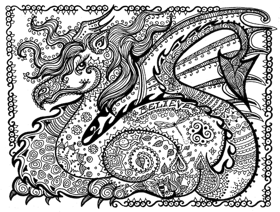 Printable coloring page dragon instant download pay and color right away today download now