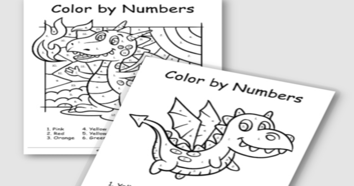 Super cute and fierce color by number dragon printables