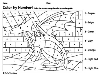 Dragon color by number tpt