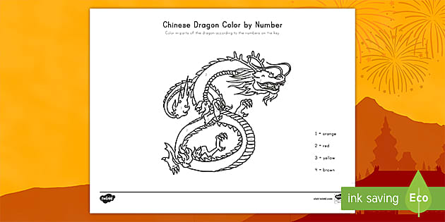 Chinese dragon number coloring activity color by number