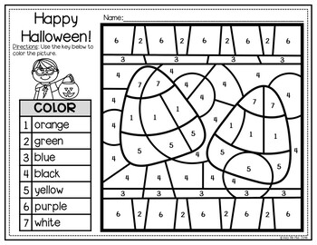 Halloween activities color by number and writing pages freebie tpt