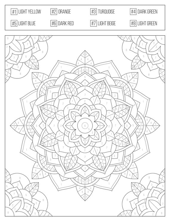 Color by numbers printable coloring book for adults teens
