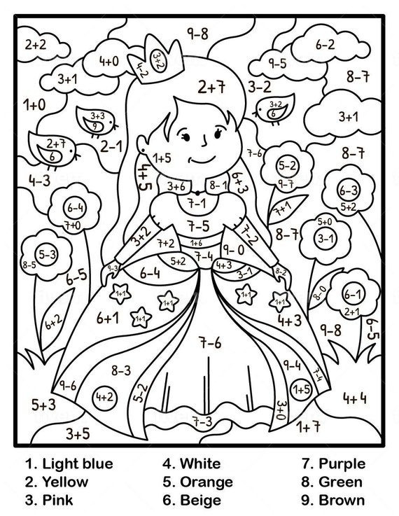 Childrens color by number printable fantasy princess unicorn pdf printable coloring pages instant download kids coloring pages