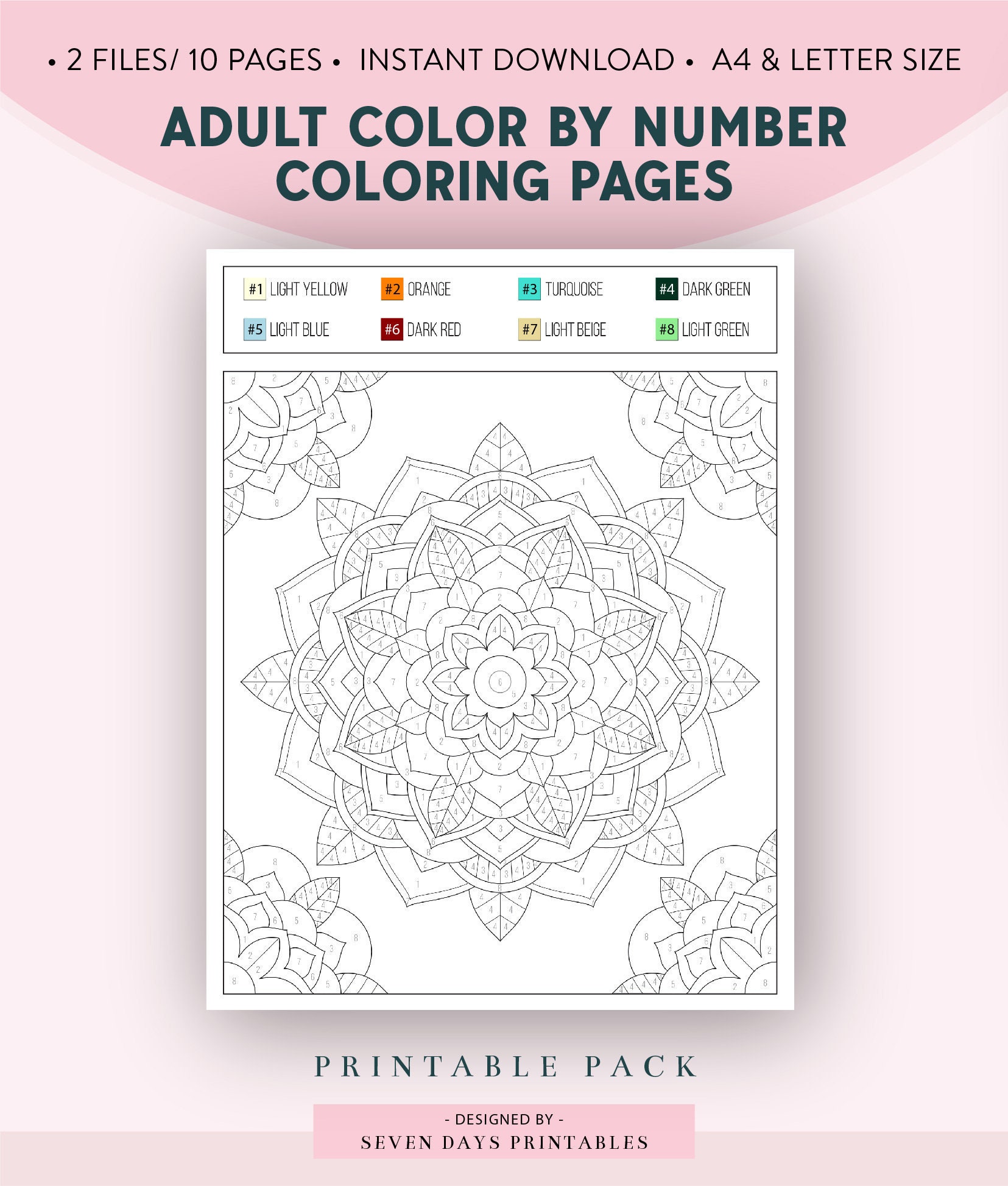 Color by numbers for adults color by numbers mandela pattern printable printable coloring pages adult instant download a letter size