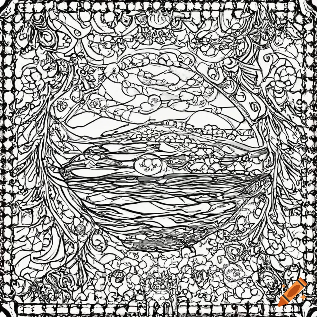 Adult coloring book page of faroe islands landscape on