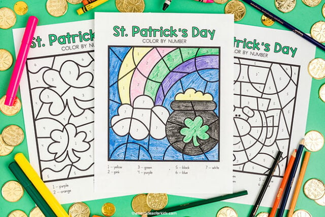 St patricks day color by number free printables