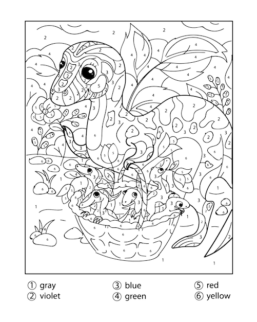 Premium vector dinosaur color by number coloring pages for adults