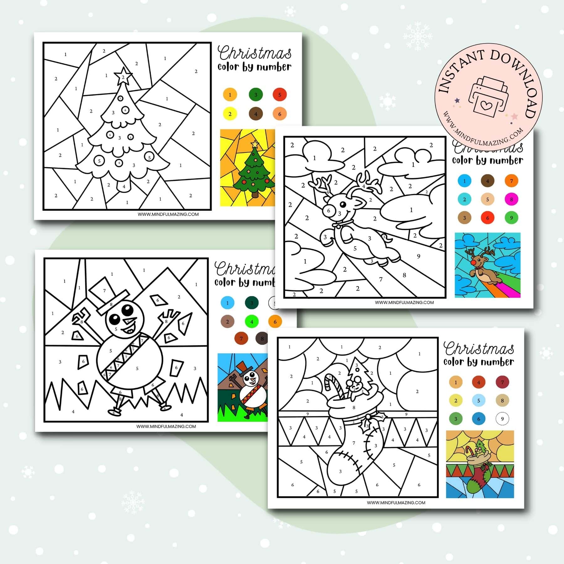 Free christmas color by number printables â