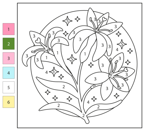 Lilies color by number free printable coloring pages