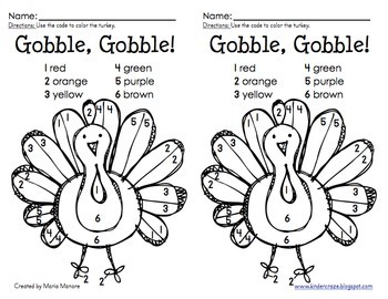 Color by number thanksgiving turkey by maria gavin from kinder craze