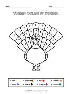 Turkey color by number worksheet