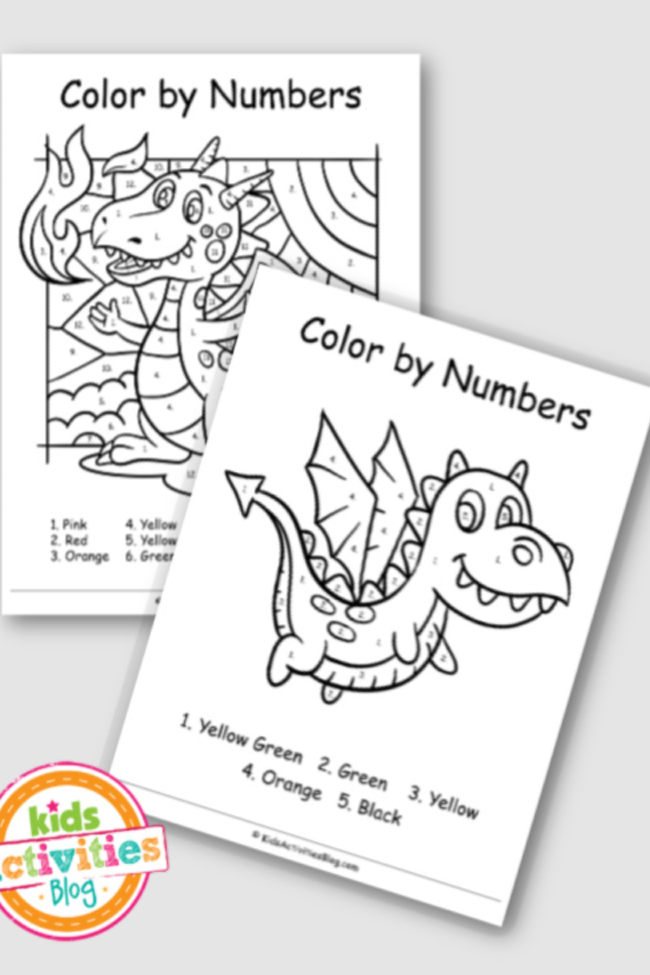 Super cute and fierce color by number dragon printables