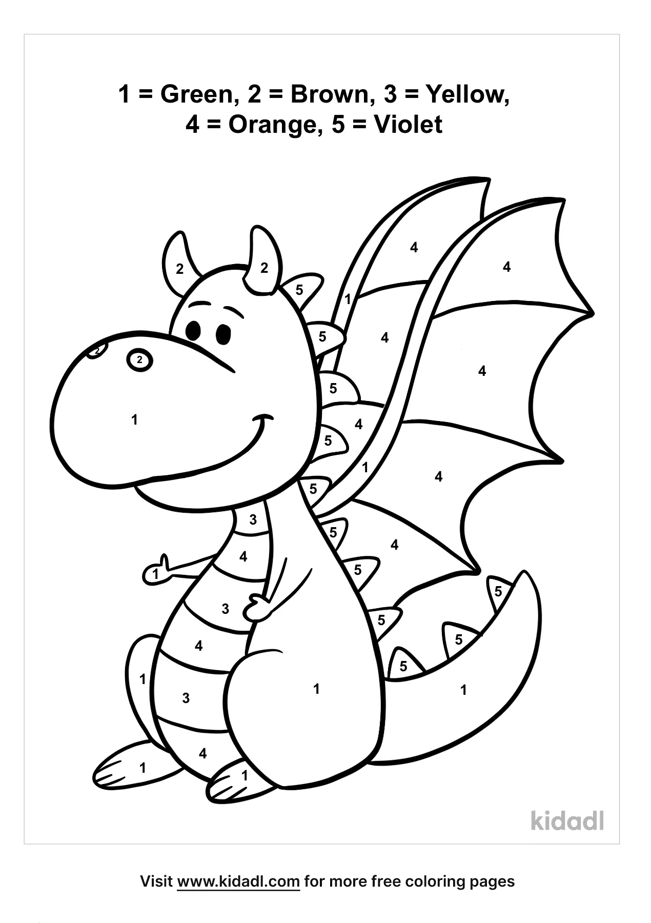 Free drragon color by numbers coloring page coloring page printables