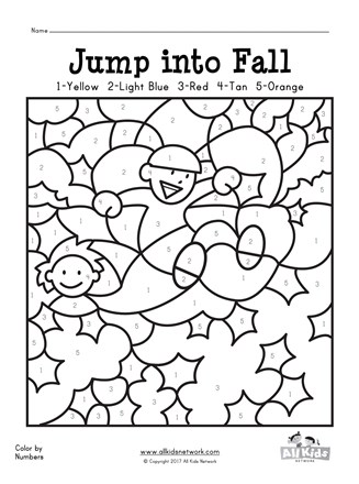 Fall color by numbers worksheet all kids network