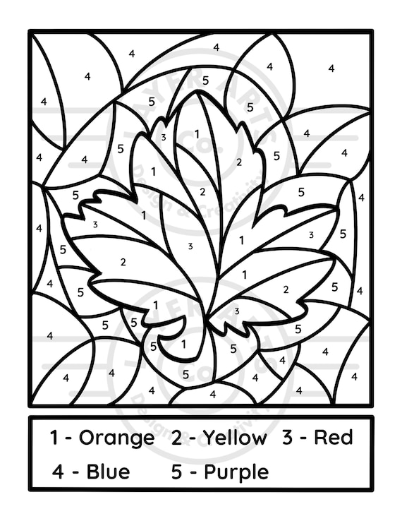 Autumnfall leaf color by number coloring page maple thanksgiving autumn leaf coloring page classroom activity art lesson color by numbers