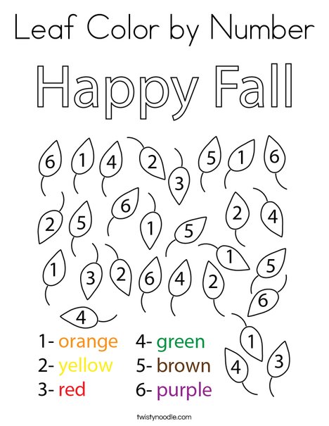 Leaf color by number coloring page