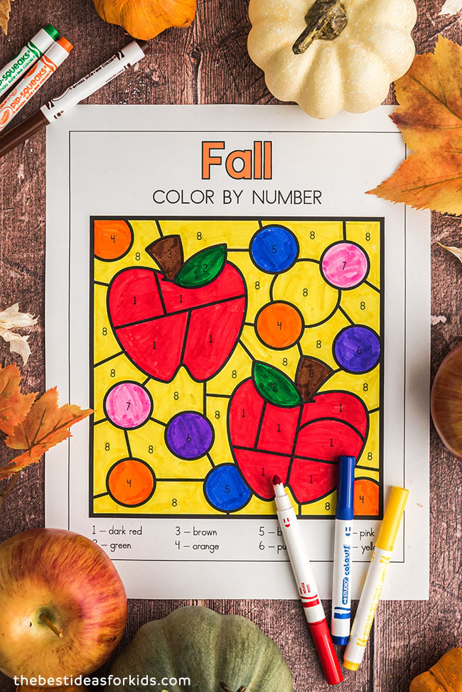 Fall color by number free printables