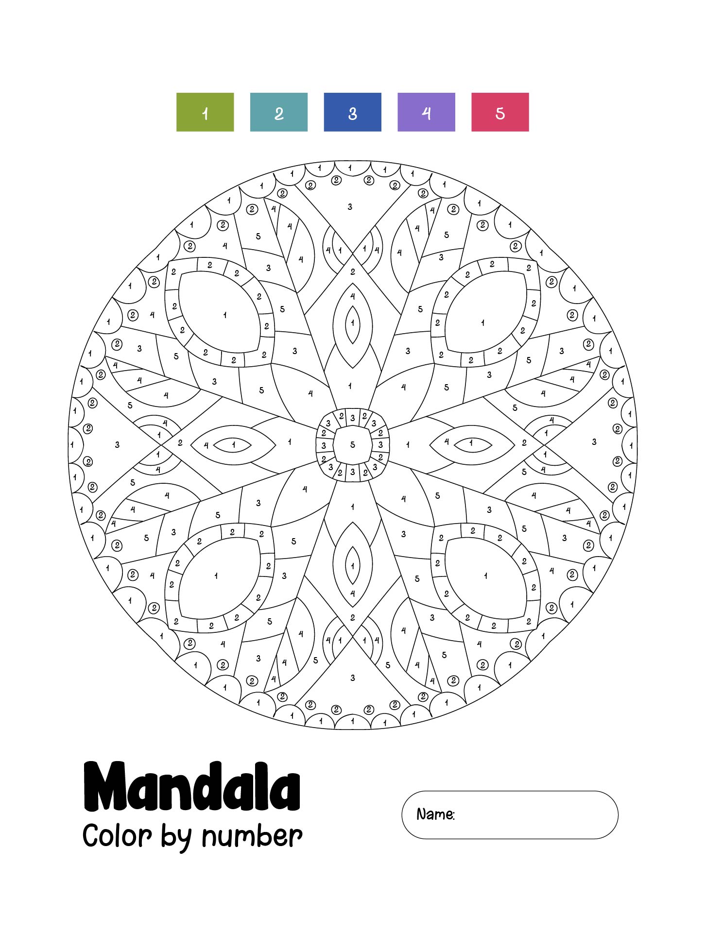 Best mandalas color by number printables pdf for free at