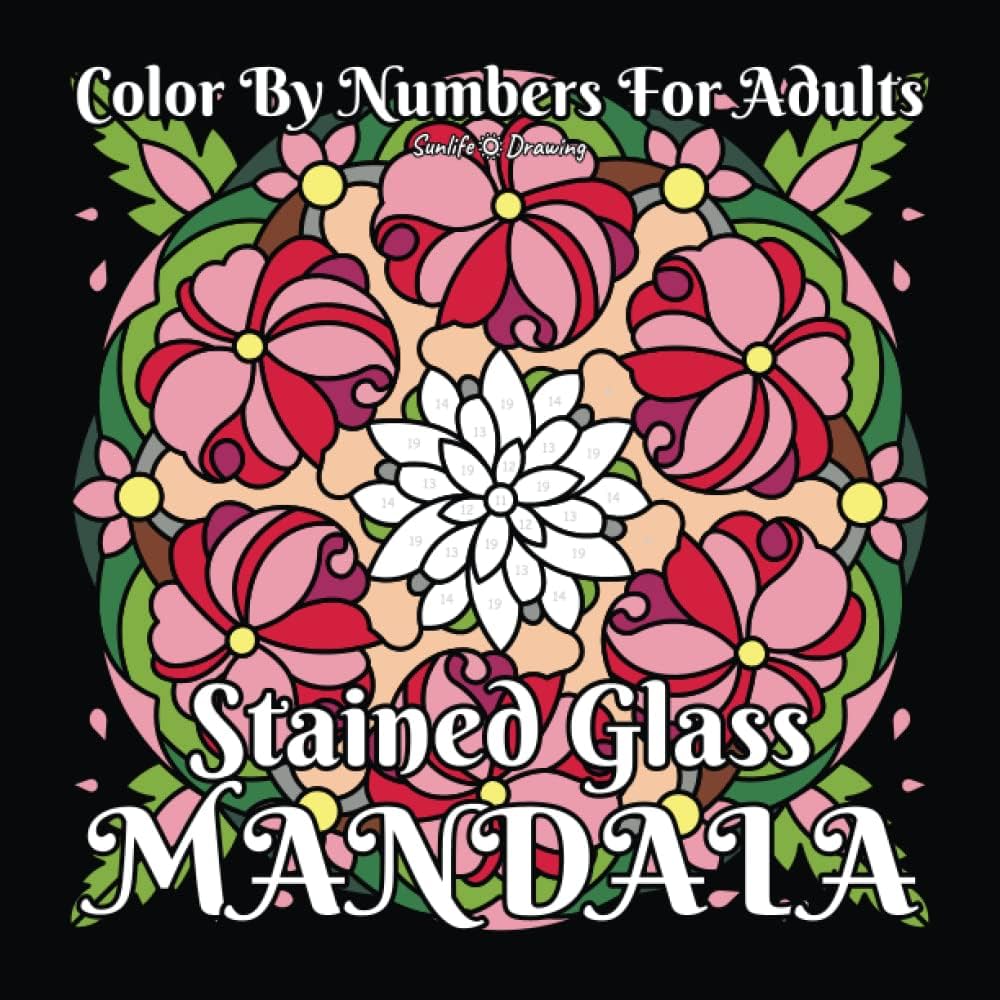 Stained glass mandala color by numbers for adults mandala coloring book with amazing patterns on black backgrounds color by number coloring books drawing sunlife shershneva kira books