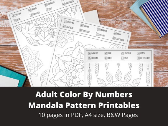 Adult color by numbers mandala pattern printables digital