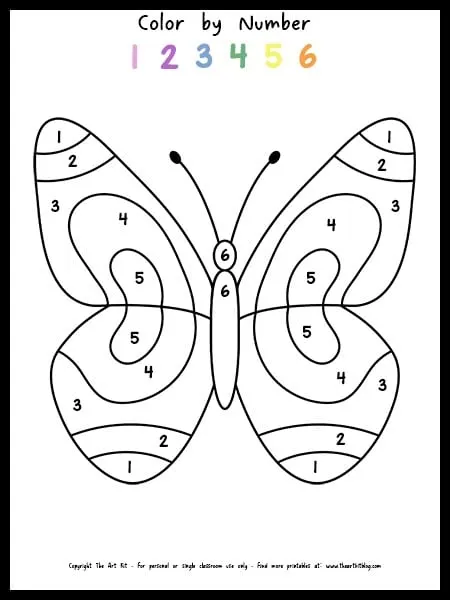 Free printable simple butterfly color by number coloring page â the art kit