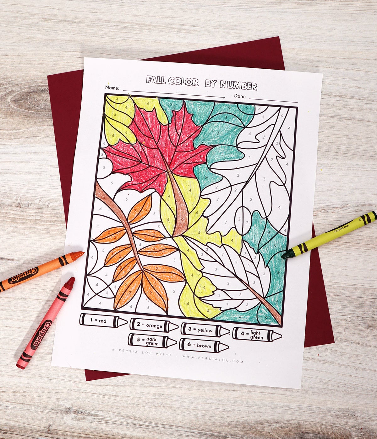 Free fall color by number fall leaves printable coloring page