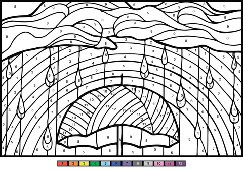 Rainbow color by number free printable coloring pages