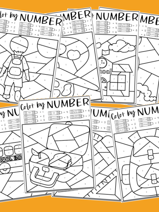 Back to school color by number coloring sheets