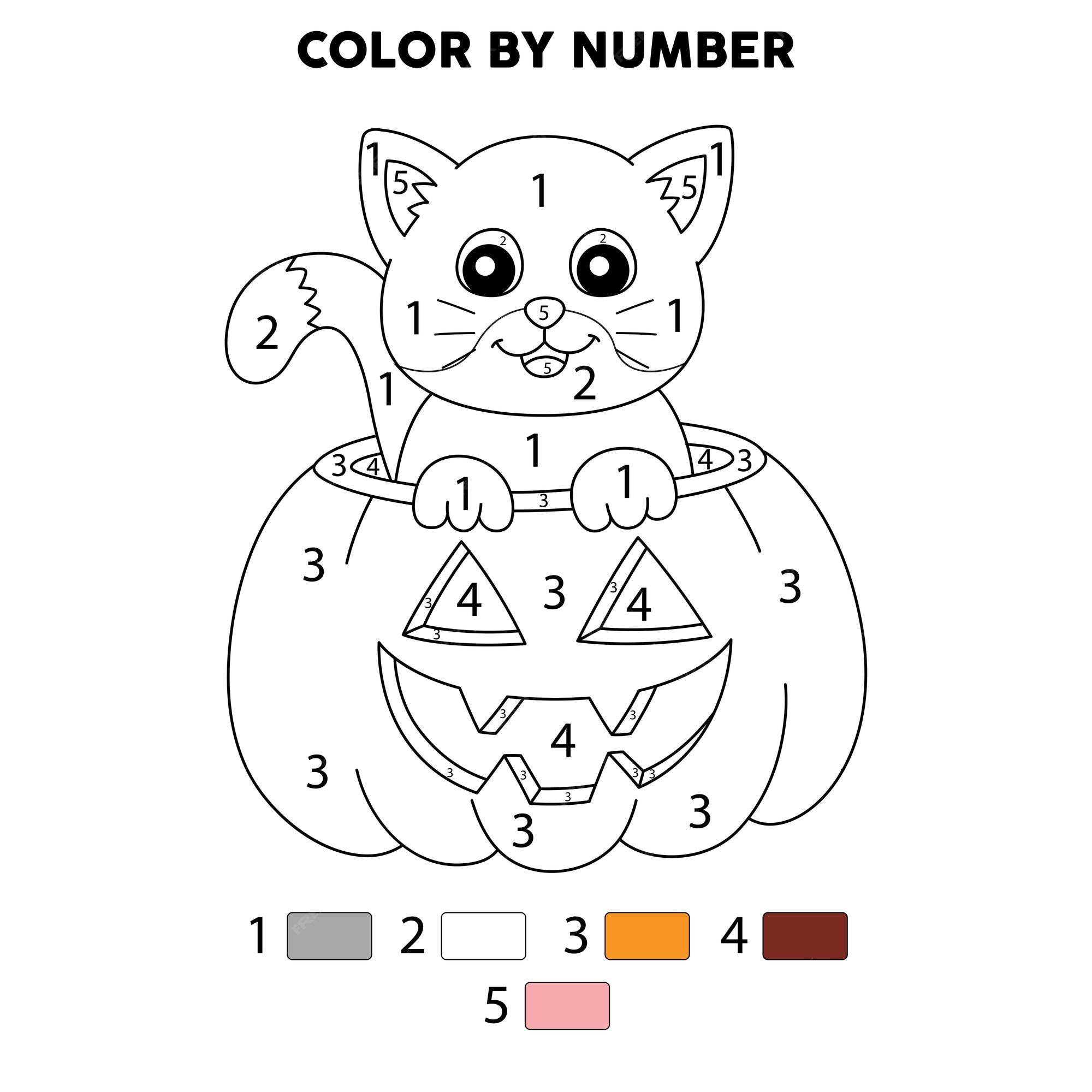 Premium vector halloween color by number coloring page