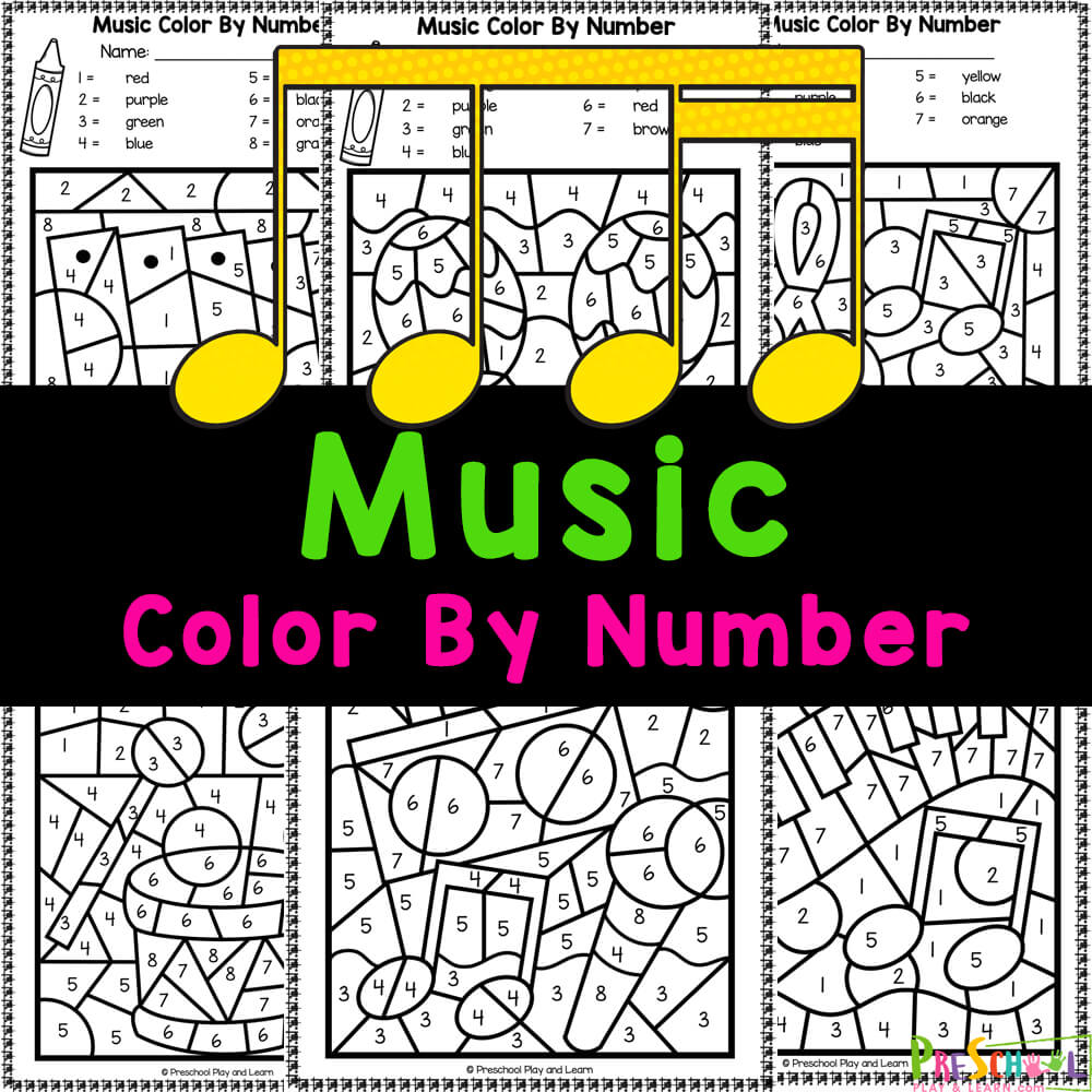 Ðµ music color by number printable worksheets