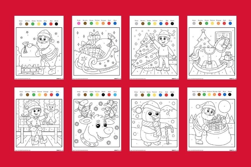 Free printable christmas color by number pages for kids