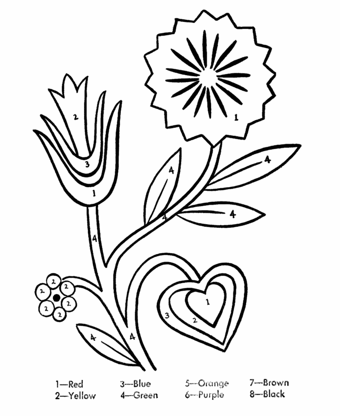 Color by number coloring page learn to color by following the color numbers colorful flowers coloring page activity sheet