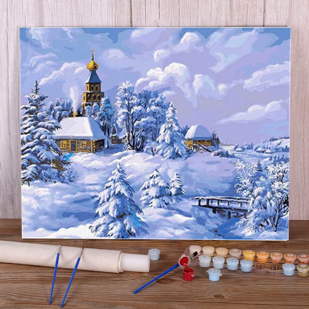 Zdklfm paint by numbers painting by numbers paint by number landscape winter snow scenery loring by numbers painting oil paints picture by numbers no frame xcm toys games