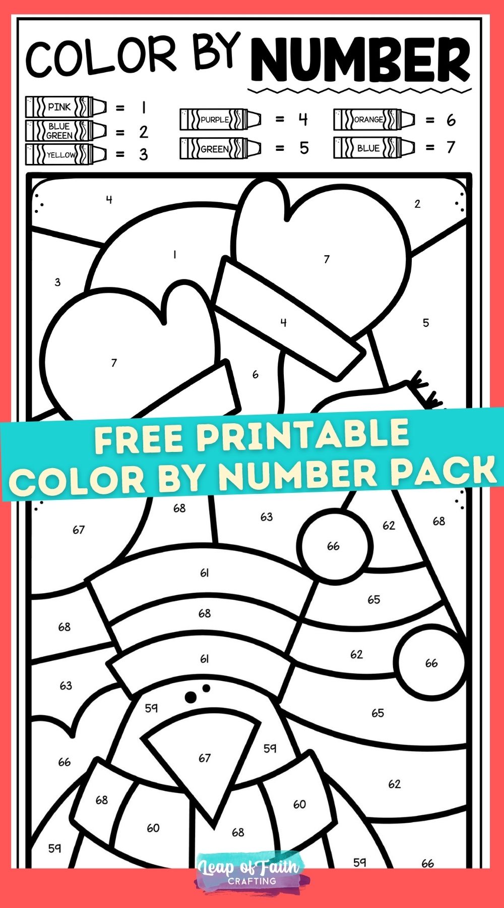 Free color by number winter worksheets