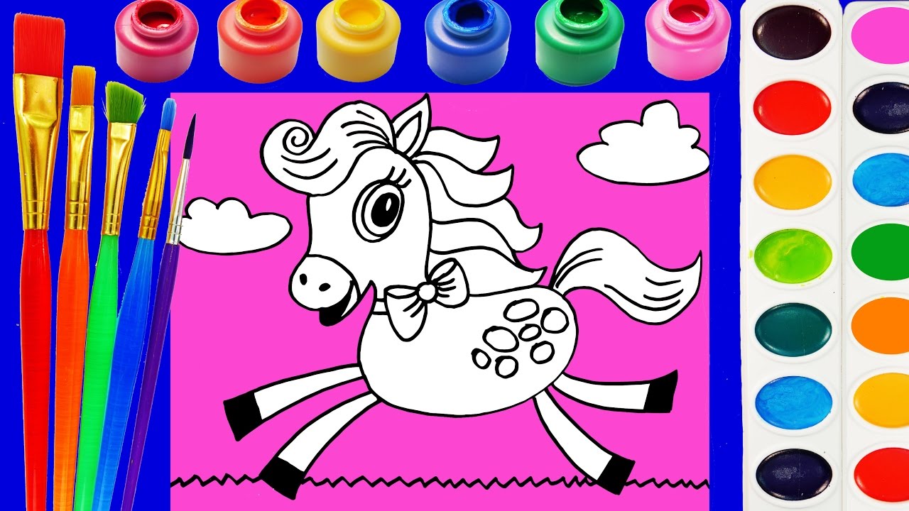 Horse coloring page for kids to learn to color and paint