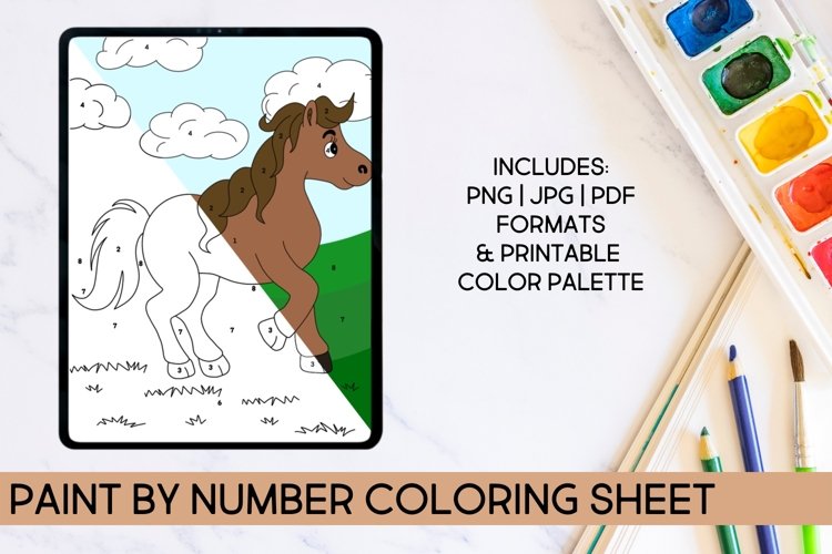 Paint by number horse coloring sheet for kids