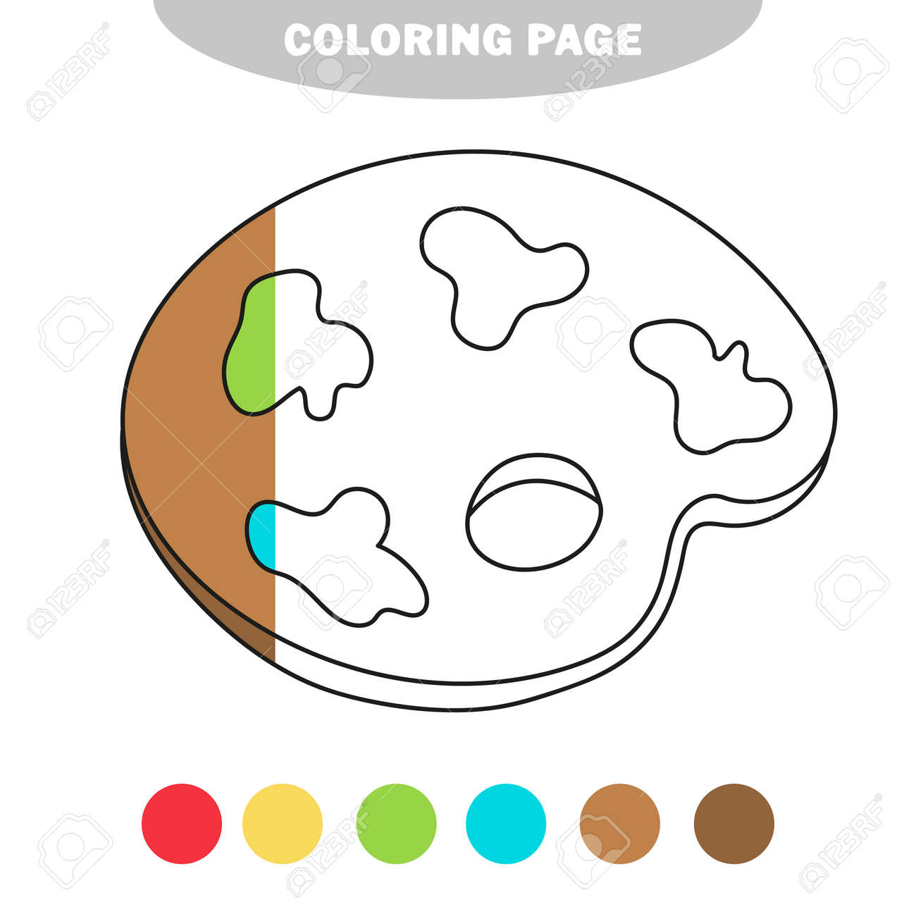 Simple coloring page palette with paints