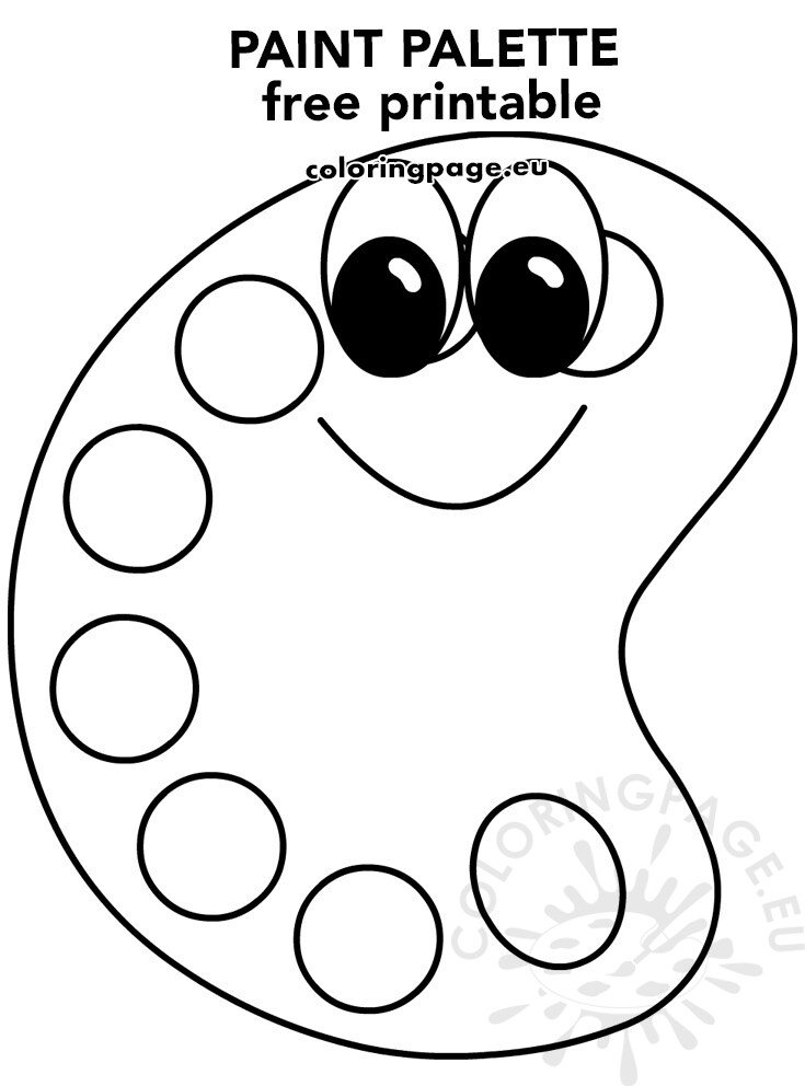 Cute artist paint palette cartoon coloring page