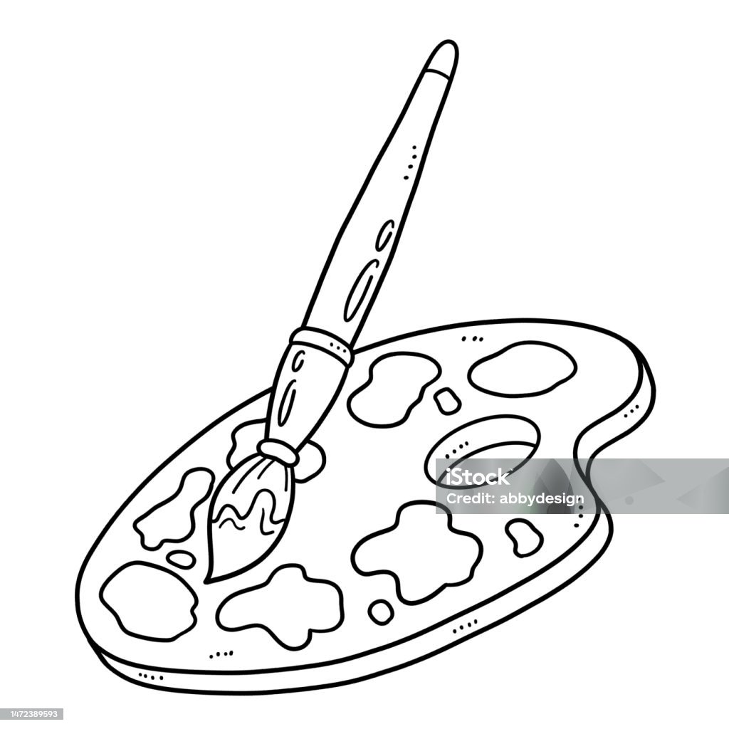 Paint palette isolated coloring page for kids stock illustration