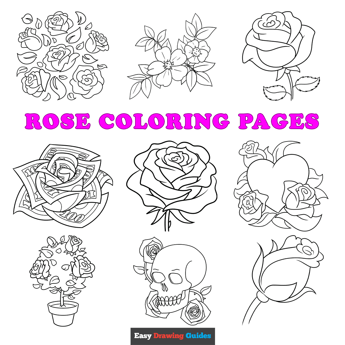 Free printable rose coloring pages for kids